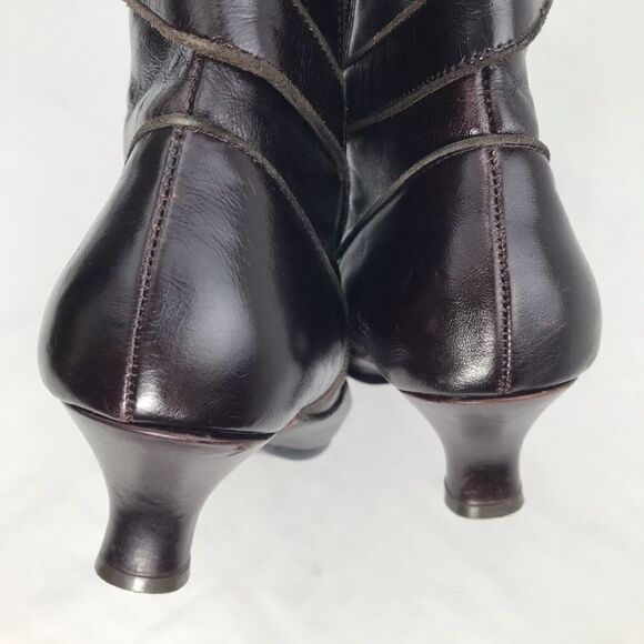 Kensie PUNKY Brown Leather Crisscross Button Heeled Victorian Style Boots - Picture 11 of 16